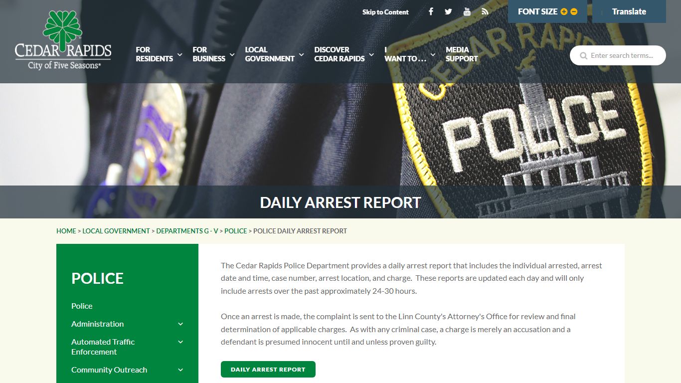 Daily Arrest Report - Cedar Rapids, Iowa